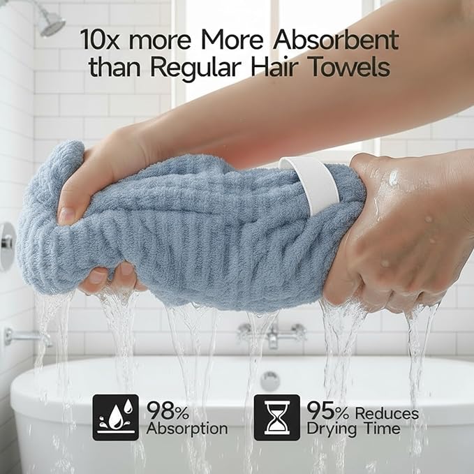 2-Pack Microfiber Hair dring Towel | 50% Faster Drying, Ultra Absorbent & Frizz Control | for Long/Curly Hair | 40 * 11" Large Size | Travel Gym Home Use(Bule,White)