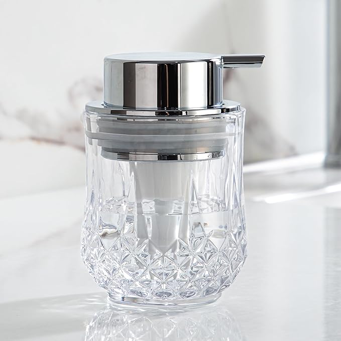 Enra Foaming Soap Dispenser for Bathroom and Kitchen - Glass Refillable, Modern Home Design (Clear/Silver Foam Pump)