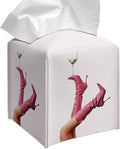 Grace Yonks Cute Tissue Box Cover Square - Pink High Heel Boots & Martini Glass Design 5.2" PU Leather Holder for Vanity, Desk, or Bathroom Counter - Cube Case for Facial Tissues(012)