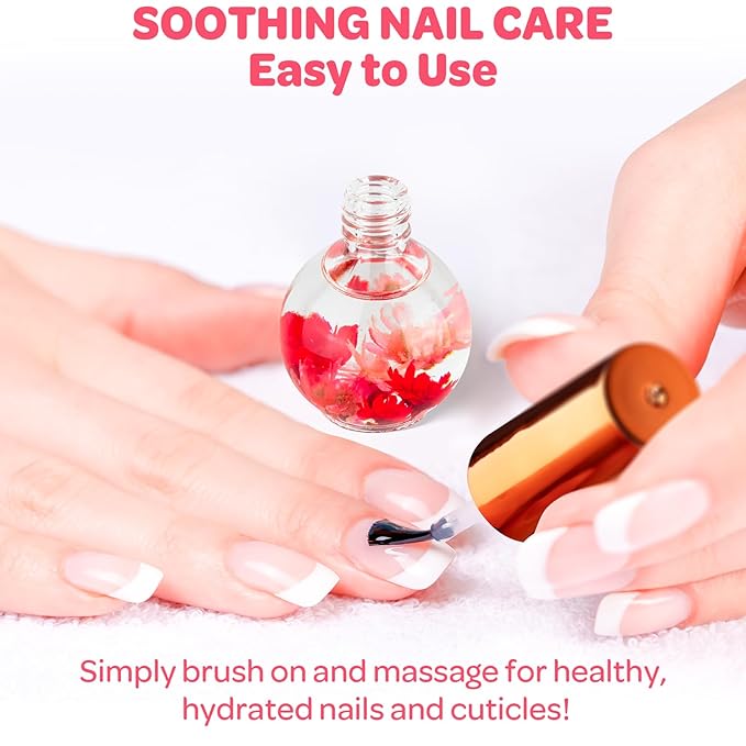 JIASHENG Cuticle Oil, Strawberry Nail Oil Infused with Real Flowers 15ml
