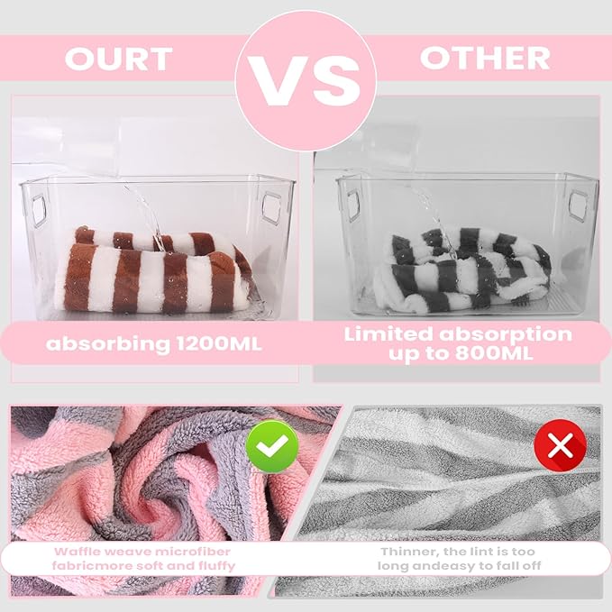 3 Pack Microfiber Hair Towel Wrap for Women, Fast Drying Hair Turban with Button, Anti-Frizz Large Hair Towel for All Hair Styles, Soft & Absorbent Hair Drying Towel