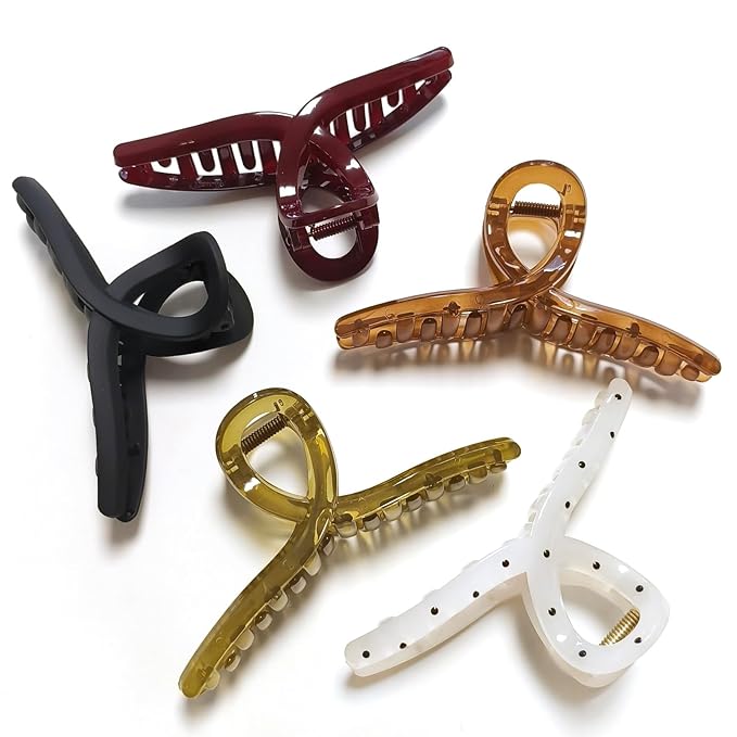 Nalodu 5 Inch Extra Large Claw Clips, 13 cm No Slip Jelly Jumbo No Slip XL Hair Clips for Thick Long Curly Hair, Big Hair Claw Clips, 5 Pack
