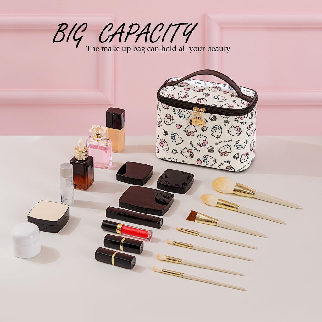 AmBealla Cosmetic Bag Large Makeup Bag Makeup Travel Case with Brush Holder,Canvas Organizer for Women,Toiletry Bag for Skincare&Beauty Tools Sweet Cute for Girls