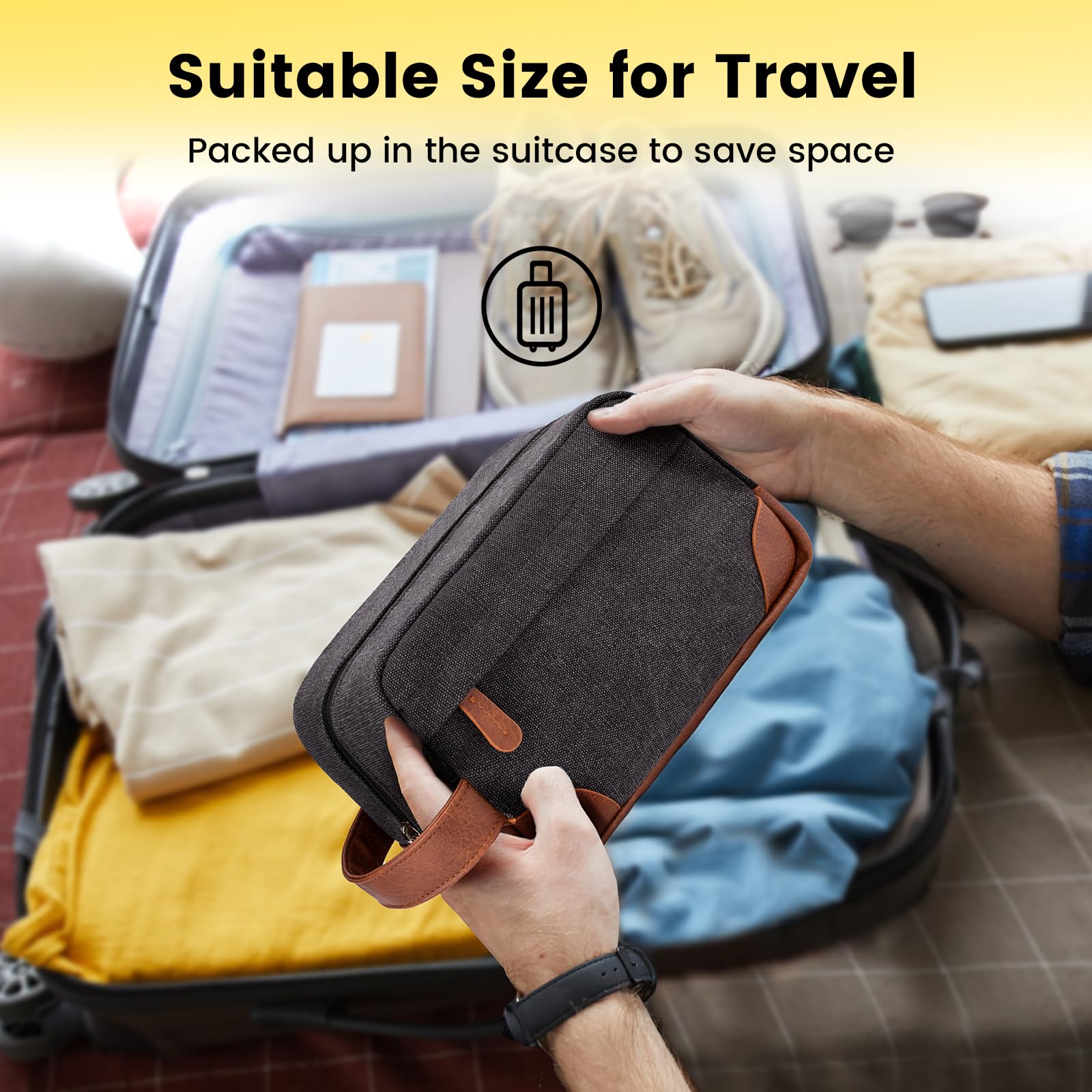 Vorspack Travel Toiletry Bag - Hanging Toiletry Bag for Men Water Resistant Canvas Shaving Bag with Large Capacity for Travel - Dark Grey