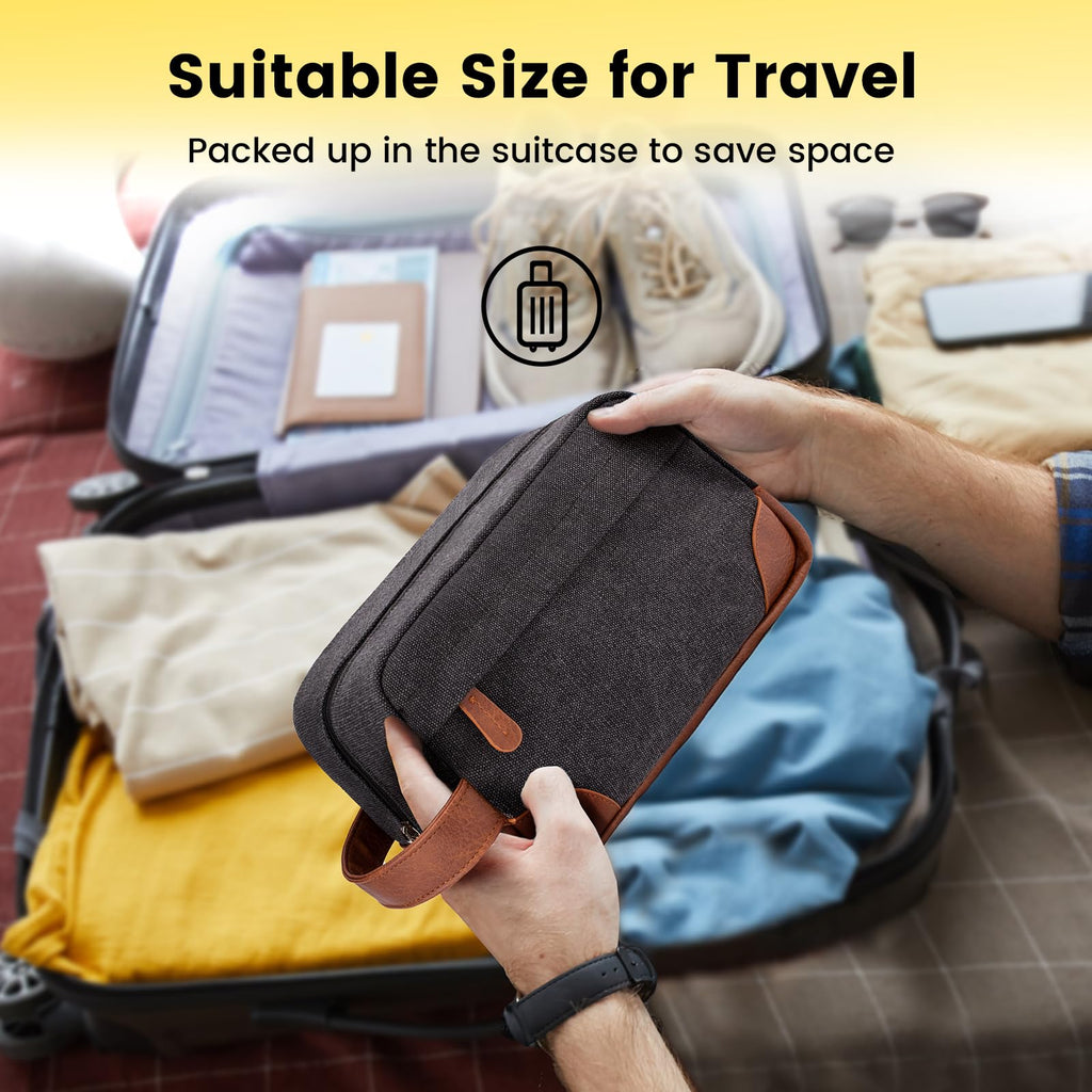 Vorspack Travel Toiletry Bag - Hanging Toiletry Bag for Men Water Resistant Canvas Shaving Bag with Large Capacity for Travel - Dark Grey