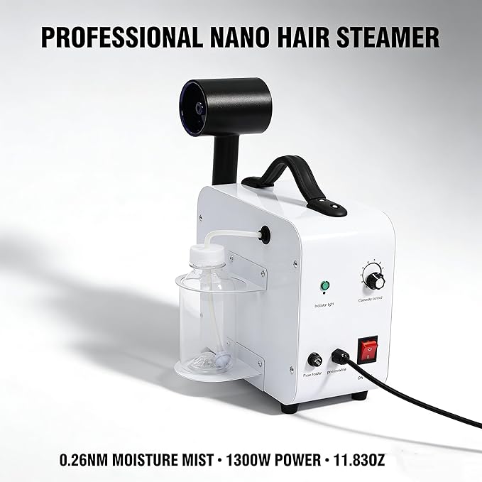 Nano Hair Steamer, Professional Nano Spray Vaporizer, Hair Color Processor, for Salon & Home Use – Adjustable Mist, 110V, 1300W, 11.83oz Tank, Moisturizing, Scalp Care, Hair & Pet Grooming