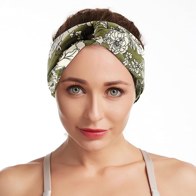 Boho Headbands For Women Fashion Criss Cross Hair Bands Stretch Turban Knot Head Bands Yoga Running Sweatband Elastic Headband Stylish Wrap Headbands Hair Accessories for Teen Girls 4 Pack