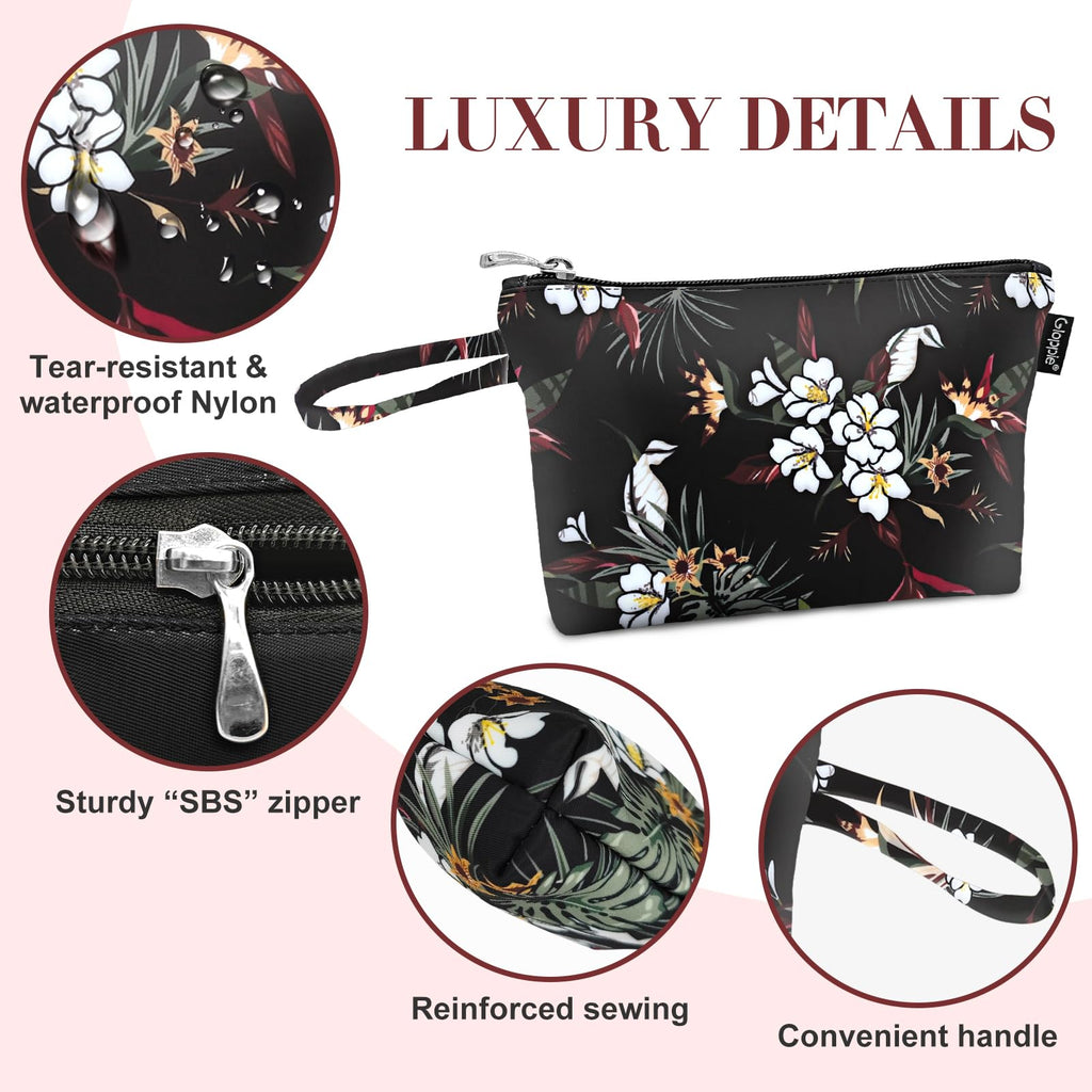 Gloppie Makeup Bag Small Cosmetic Bag for Purse Portable Travel Makeup Pouch for Women White Flower