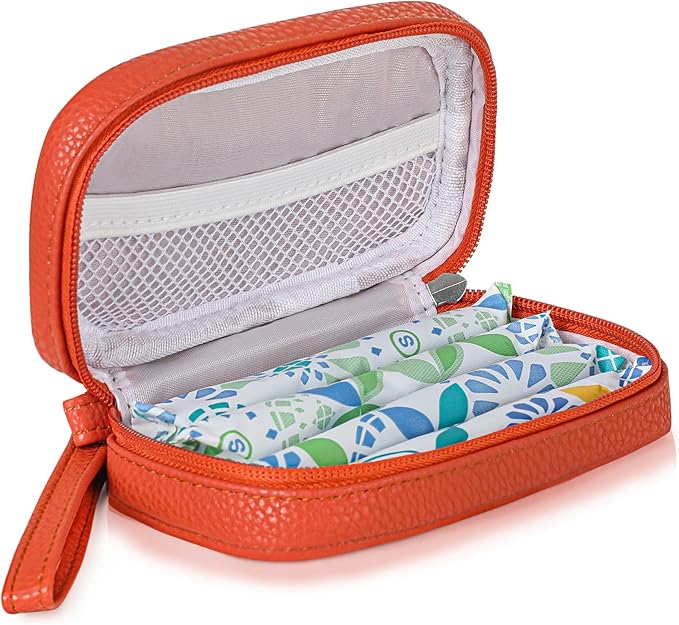 Teircno Portable Tampon Organizer - Beige PU Pouch with Handle & Zipper for Women's Period Bags