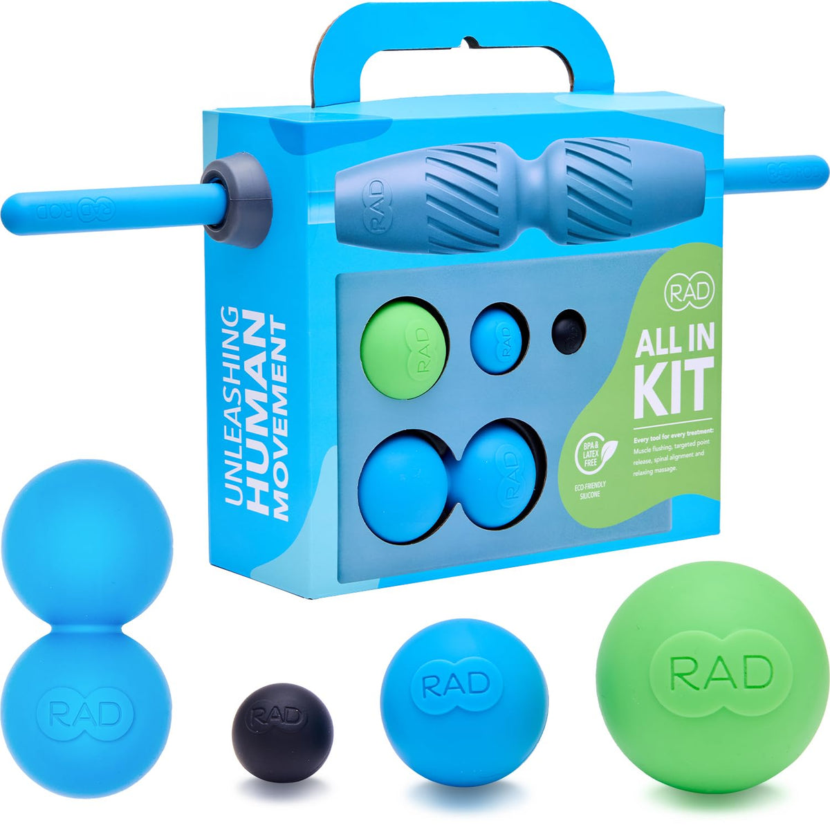 RAD Mobility Starter Pack for Myofascial Release, Muscle Recovery, and Tension Relief – Includes Exercise Foam Roller, Peanut Massage Ball, and Massage Stick