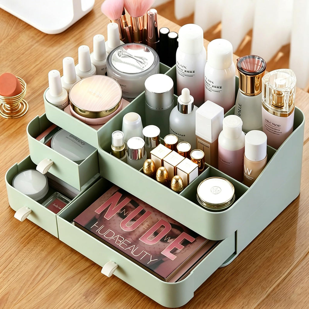 MIUOPUR Makeup Organizer with Drawers, Bathroom Counter Organizer, Plastic Cosmetic Display Case, Large Skincare Storage for Vanity Countertop, Ideal for Bedroom Dresser top and Desktop
