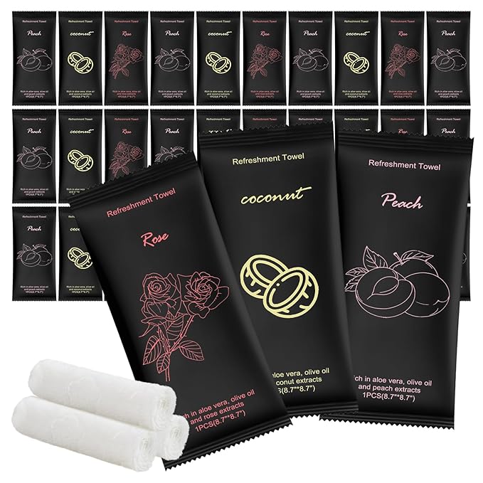 twoworld 30 Moist Cotton Towel Bulk Moist Towelettes Individually Wrapped