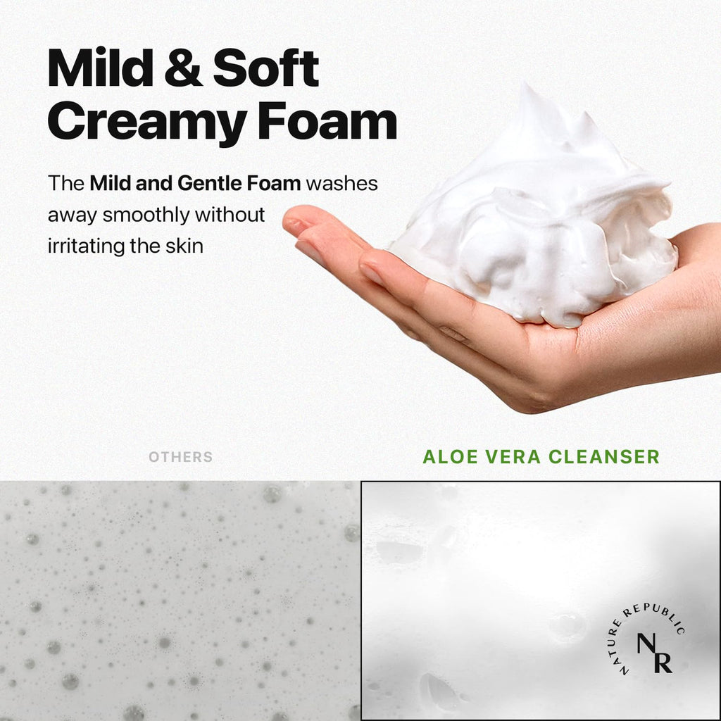 Nature Republic Mild & Moisture Aloe Vera Foam Cleanser | Hydrating Facial Cleanser, Gentle Makeup Remover & Pore Cleansing Face Wash, Korean Skincare for All Skin Types (150ml / 5.07 fl oz)