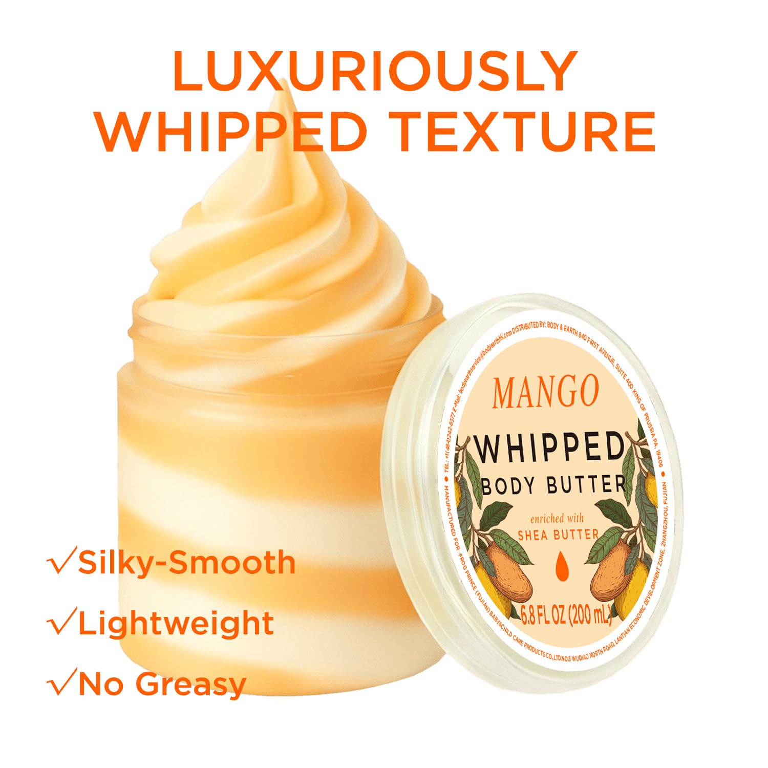 Princess Belle Mango Whipped Shea Body Butter, Body Moisturizer for Dry Skin, Smell Goods for Women, Leaves Skin Feeling Moisturized and Soft-200ml(6.8 floz)