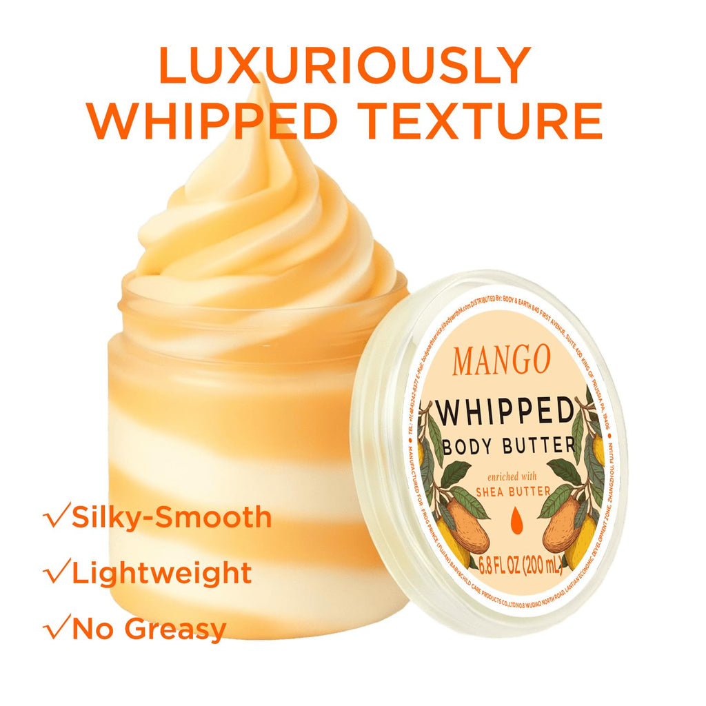 Princess Belle Mango Whipped Shea Body Butter, Body Moisturizer for Dry Skin, Smell Goods for Women, Leaves Skin Feeling Moisturized and Soft-200ml(6.8 floz)