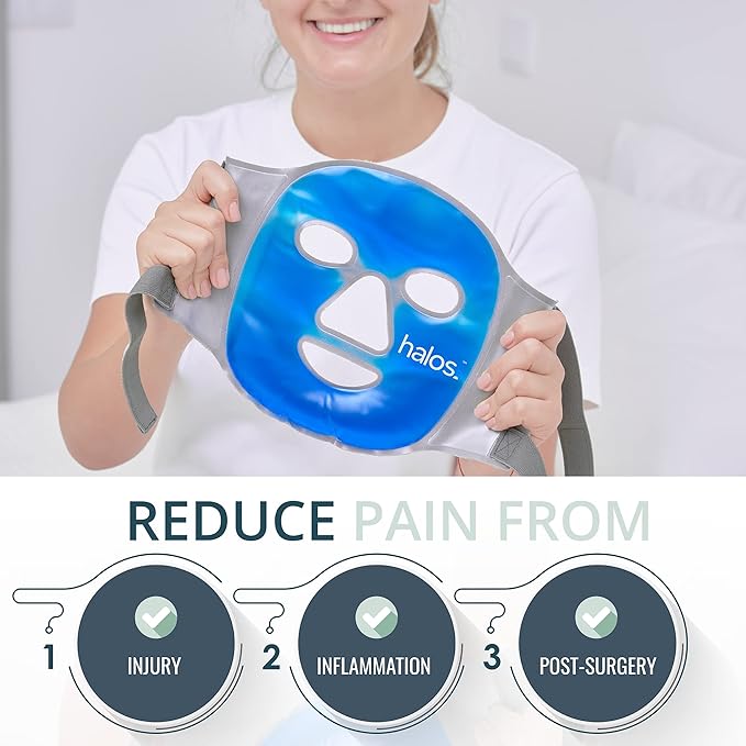 MyHalos® Ice Face Mask - Frozen Face Mask for Pain Relief, Migraine & Wisdom Tooth Surgery - Our Cooling Face Mask for Swelling, Puffiness & Stress Relief - Hot or Cold Gel Face Mask Cold Pack