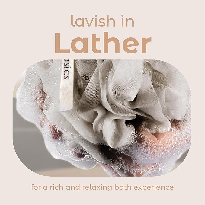 MainBasics Shower Loofah Sponge Pouf, Set of 3, Totally Taupe