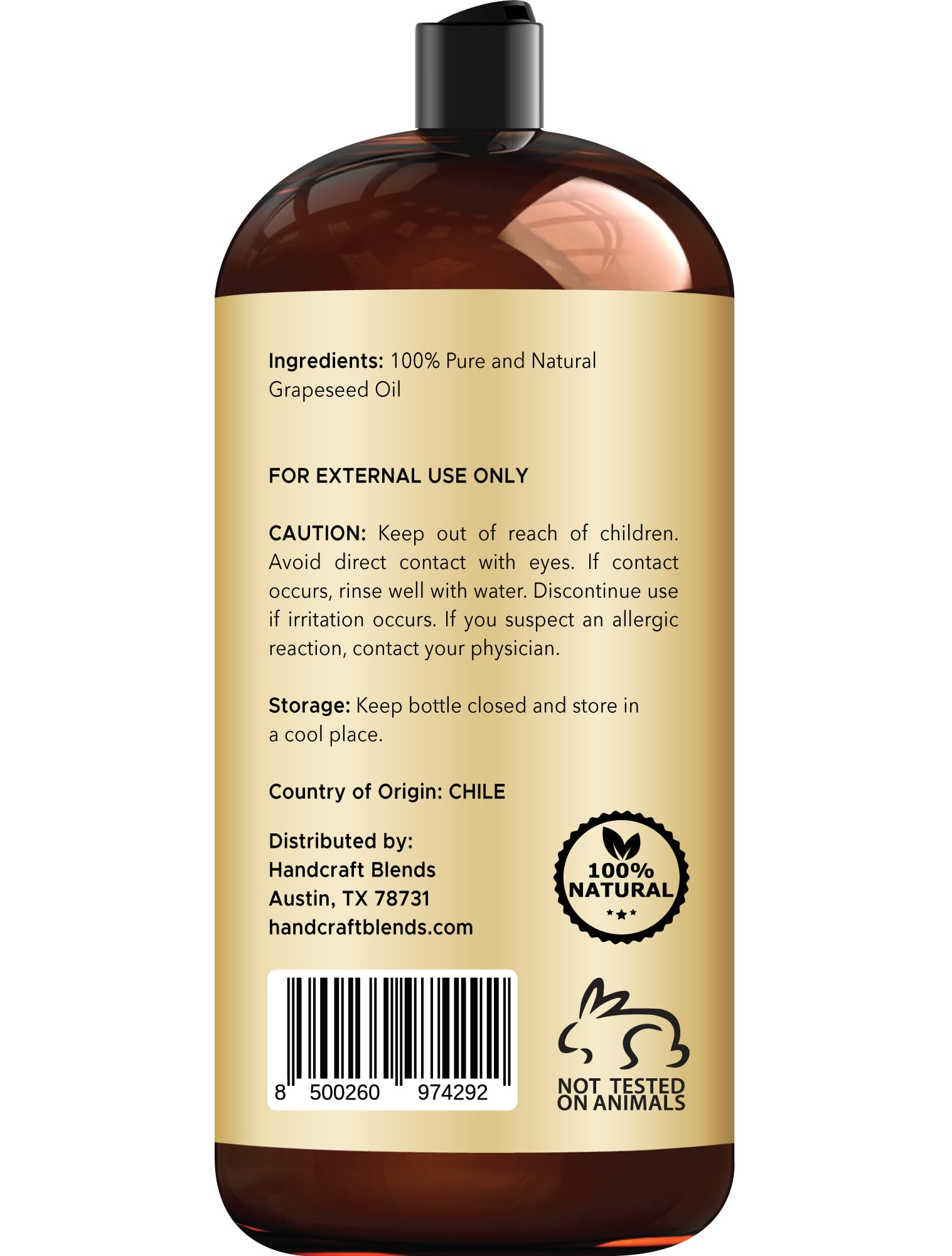 Handcraft Blends Grapeseed Oil | 100% Pure and Natural | Bath & Body Oil | Premium Grade Carrier Oil | Skin | Hair | Body | Massage | Cold-Pressed | Hexane-Free | 28 Fl Oz