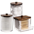 Tbestmax Bathroom Organizer Accessories Set-10 OZ Qtips Holder Storage with Wood Lids, Cotton Ball/Swabs Dispenser, Apothecary Container Jar 3 Pcs