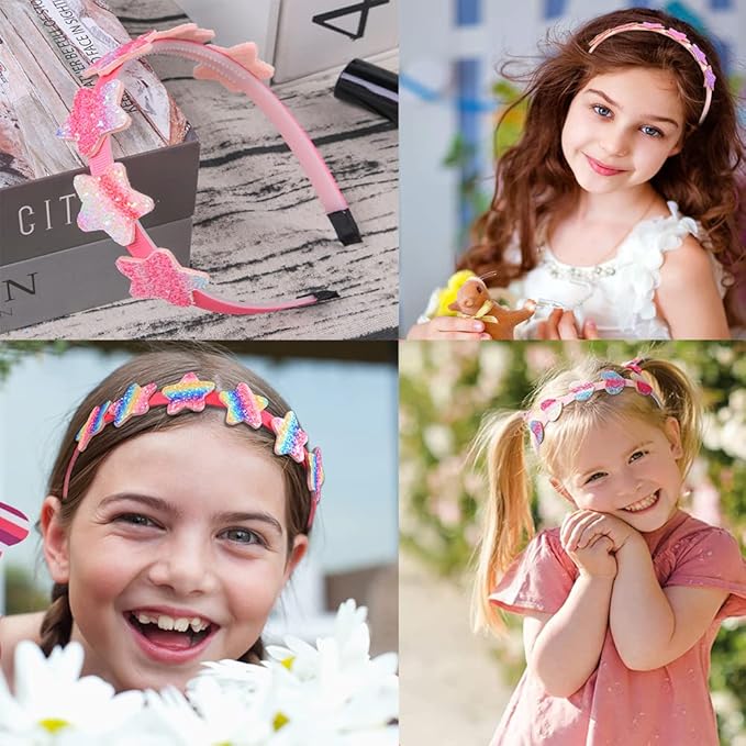 6 Pack Girls Headbands Glitter Kids Hair Accessories Bow/Heart/Star Shaped Sweet Hairband For Toddler/Girls/Teens