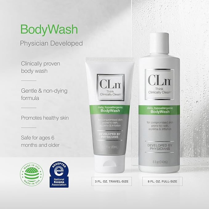 CLn® BodyWash –Non-Drying Body Wash, For Compromised Skin Prone to Eczema, Dermatitis, Rash & Hidradenitis Suppurativa, Fragrance-Free & Paraben-Free, 8 fl oz.