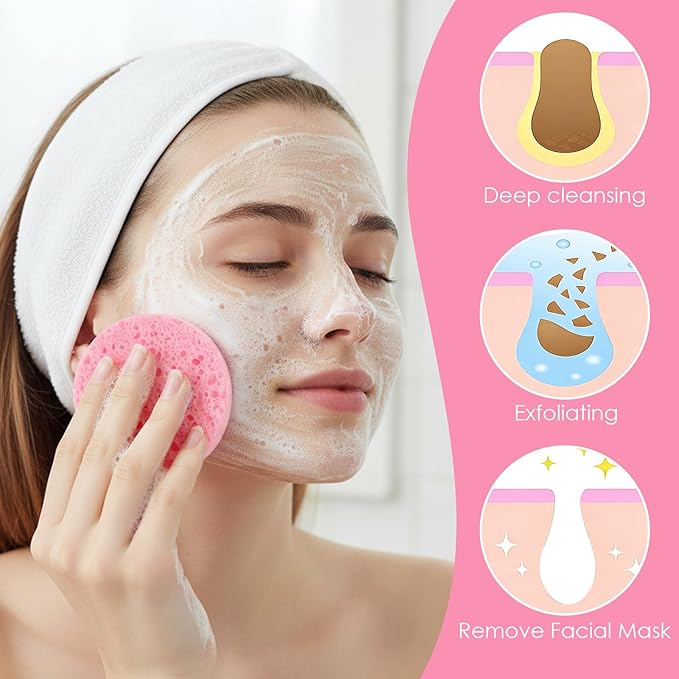 200 Count Compressed Facial Sponges for Cleansing - 100% Natural Cellulose Disposable Face Sponges for Exfoliating, Makeup & Mask Removal, Pink