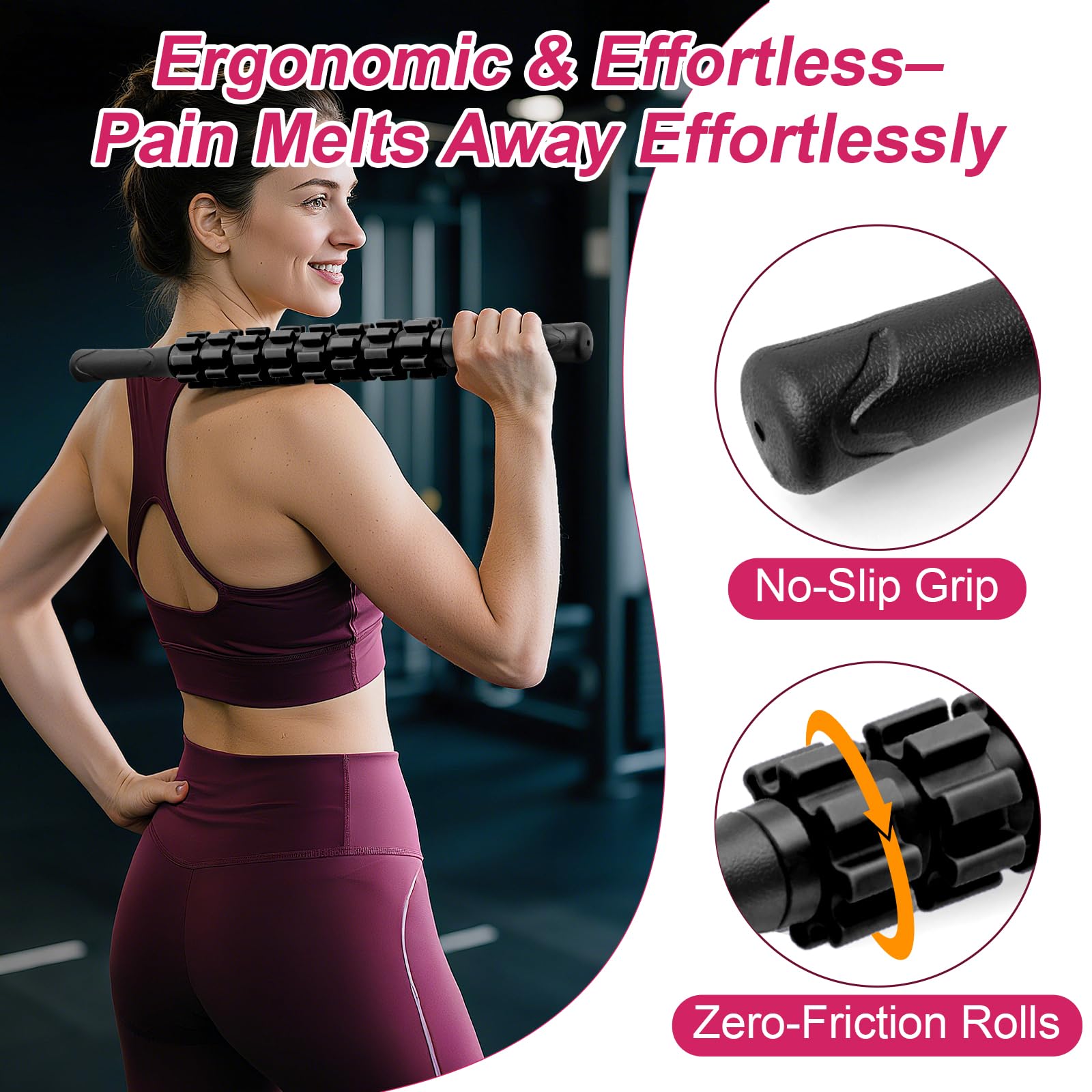 ZanLLW Muscle Roller Stick, Muscle Roller, Liposuction Massage Roller for Lymphatic Drainage, Massager Stick for Relief Muscle Soreness, Trigger Points, Help Exercise Runner Legs, Back Recovery