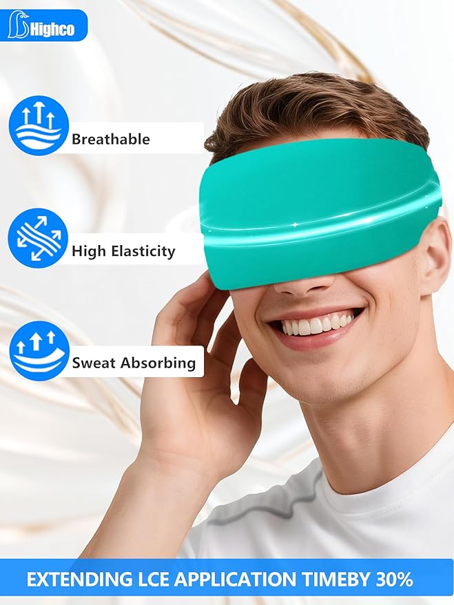 Migraine Relief Cap,Soothing Headache Migraine Hat Ice Head Wrap,Hangover Cap Face Mask Cold Compression for Tension,Puffy Eyes,Stress,Sinus,Ice Blue