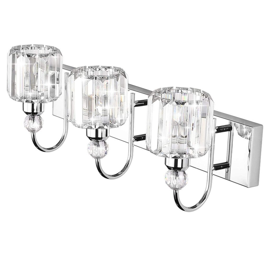 Ralbay Modern LED Crystal Bathroom Vanity Lights 3-Lights Stainless Steel Crystal Vanity Lights Over Mirror Modern Crystal Bathroom Vanity Lighting Fixtures