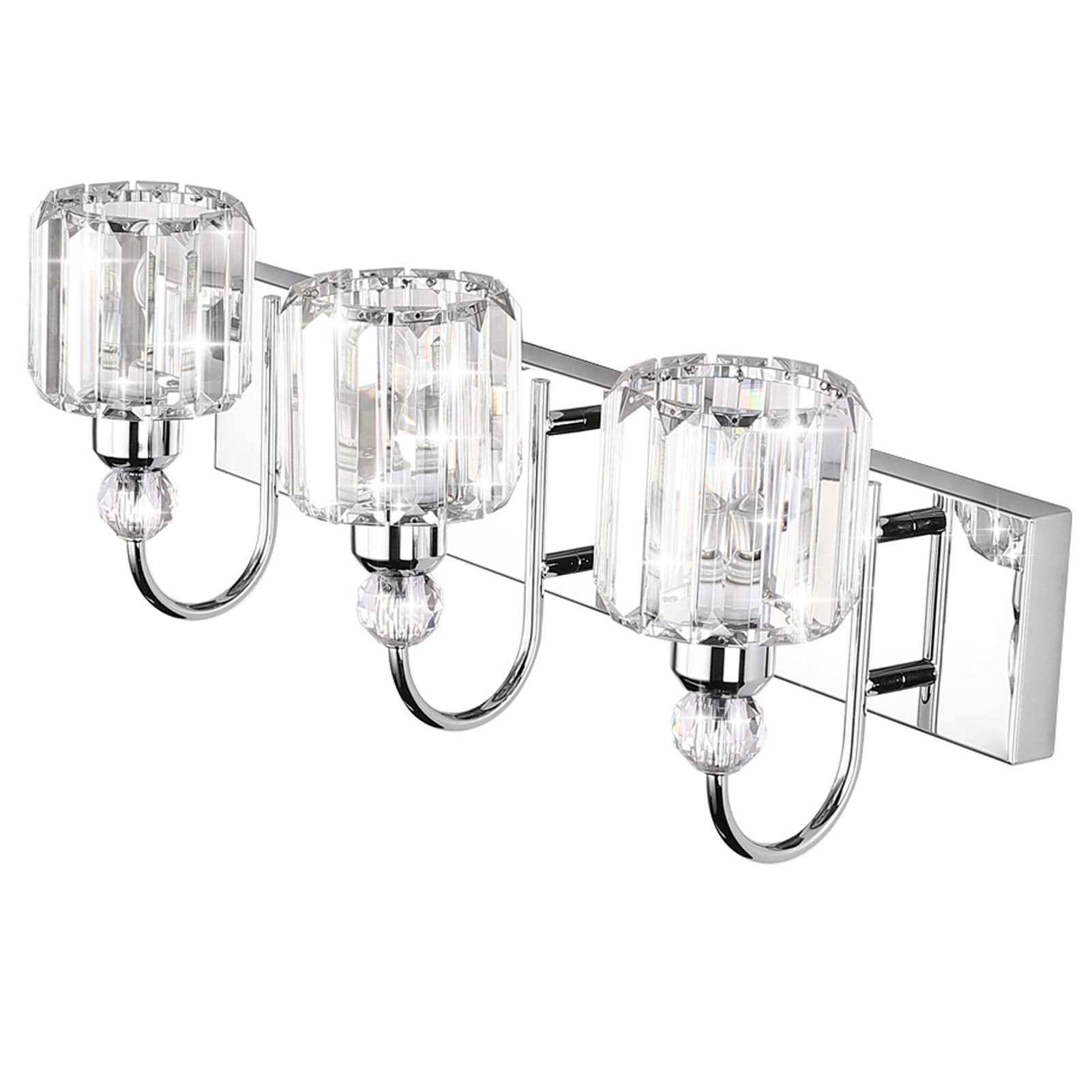 Ralbay Modern LED Crystal Bathroom Vanity Lights 3-Lights Stainless Steel Crystal Vanity Lights Over Mirror Modern Crystal Bathroom Vanity Lighting Fixtures