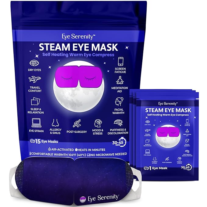 Eye Serenity Steam Eye Mask, Heated Eye Mask, Self Heating Warm Compress for Dry Eyes, Fast Relief for Stye, Puffy Sensitive Eyes, Moist Heat, Gift for Women and Men - Unscented