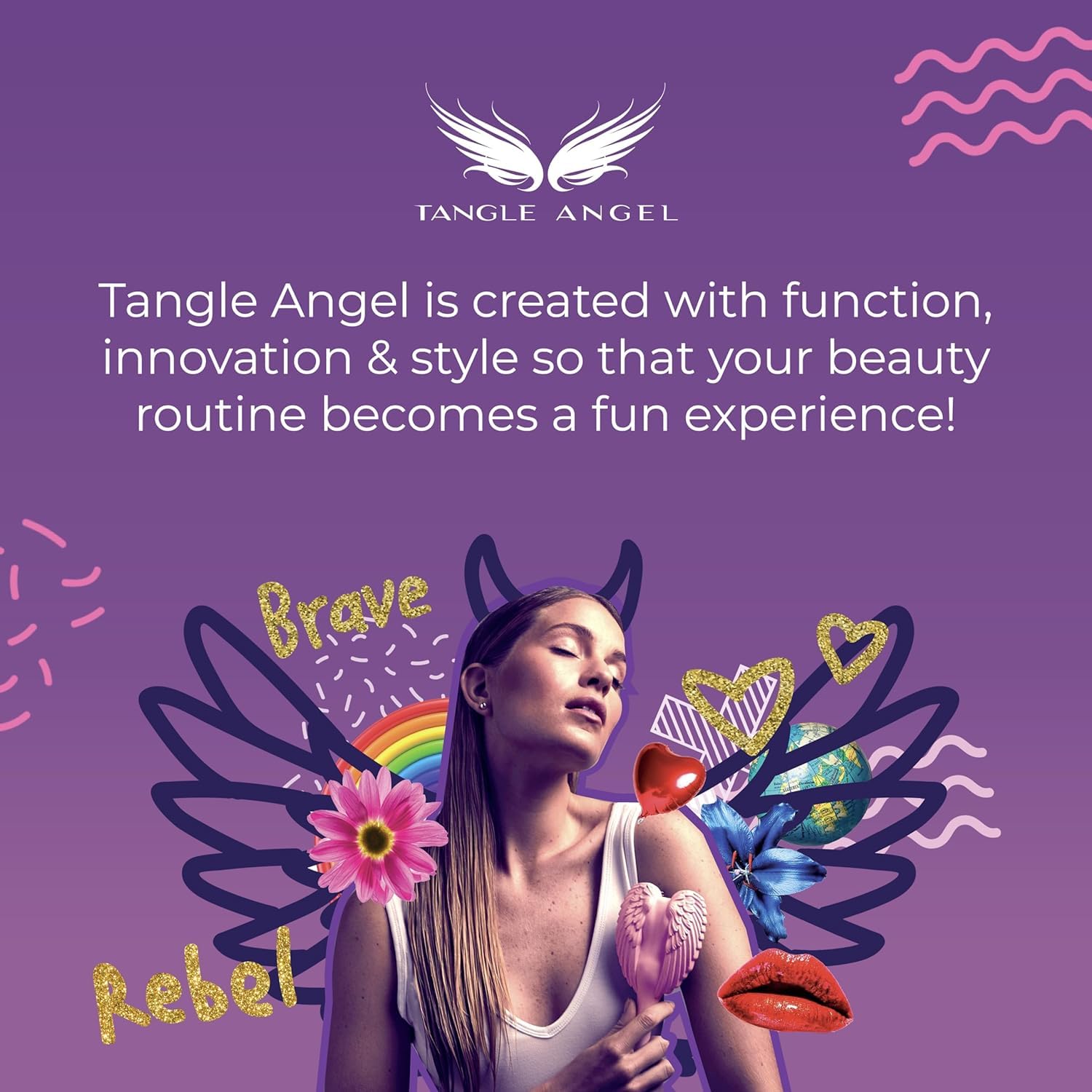 Detangling Hair Brush - Anti Static Angel Wing Hair Brush with Soft & Flexible Bristle for Straight & Wavy Hair - Tangle Angel Hair Detangler Brushes for Blow Drying & Shower - Two Tone Pink Blue