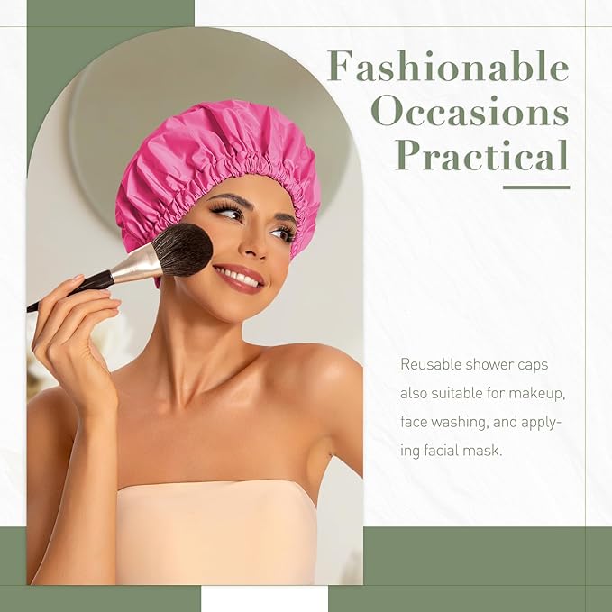 Edoneery Reusable Shower Caps for Women, Waterproof Long Hair Bonnet