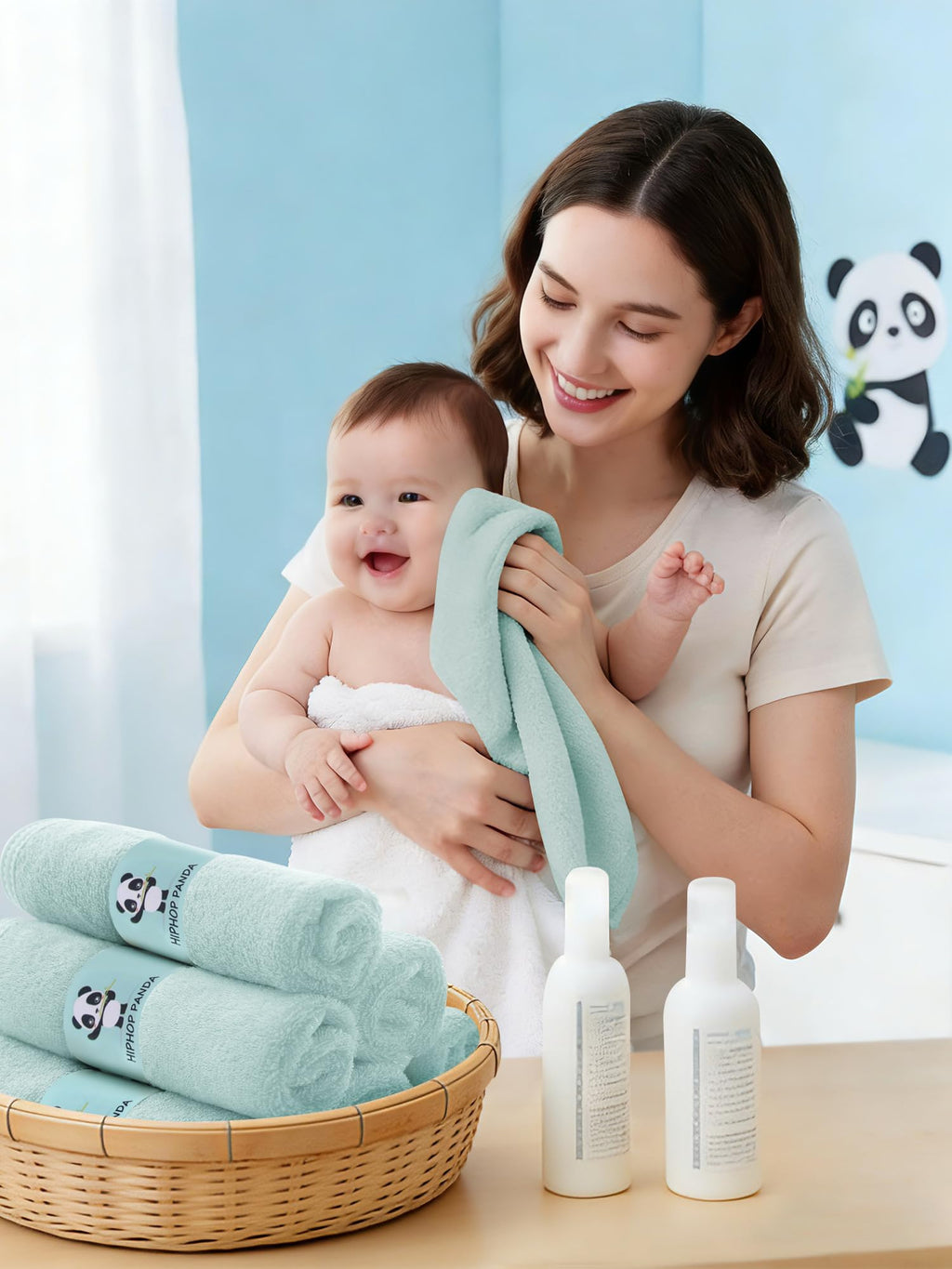 HIPHOP PANDA Ultra Soft Baby Washcloths, 2-Layer Absorbent Wash Cloths