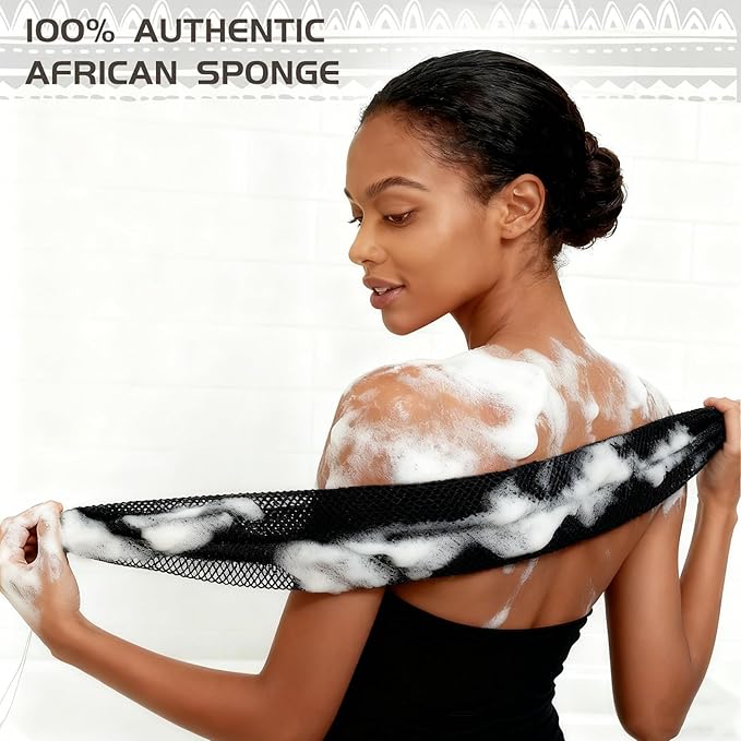 African Net Sponge Authentic, Loofah Exfoliating Body Scrubber Bath Sponge, African Exfoliating Net Sponge Back Scrubber Washcloth for Shower, Body Care Bathing Accessories (Sky Blue)
