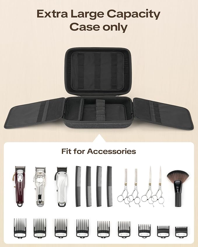 YINKECASE Hard Hair Clipper Case, Barber Case for Clippers and Supplies, EVA Hair Tools Travel Bag for Surker/Wahl/Andis/Novah Men Razor Guard Grooming Kits, Barber Accessories, Black (Bag Only)