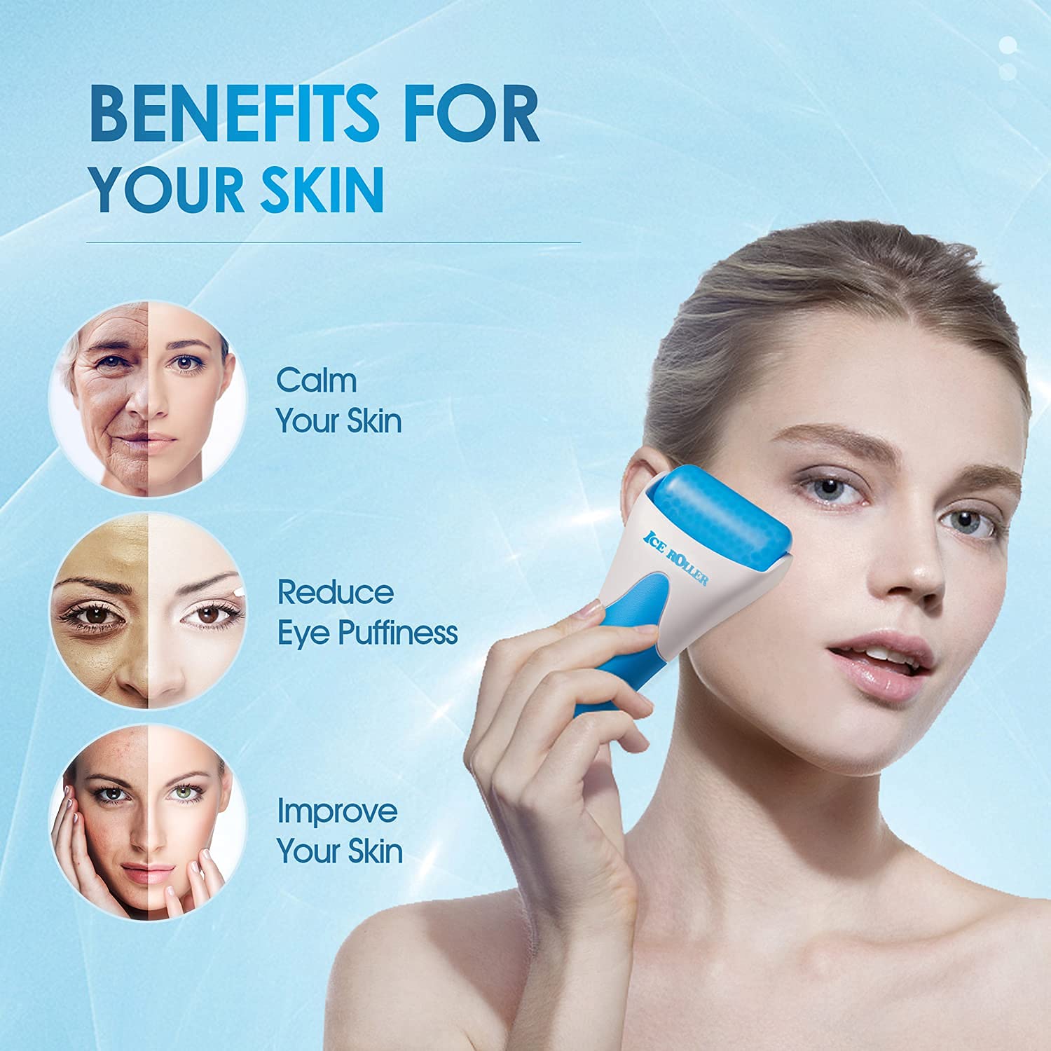 AECW (Jade Roller + Ice Roller) 2 in 1 Ice Roller for Face & Eye Puffiness Relief and Jade Roller for Face Eyes Body Neck Facial Massage Tool Roller