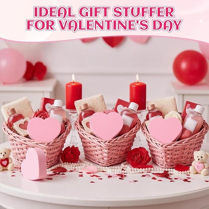 4 Pack Heart Sponge Pink Exfoliating Bath Sponge Loofah Soft Body Scrubber Skin Friendly Spa Use for Basket Filler Stuffer for Adults Women Men