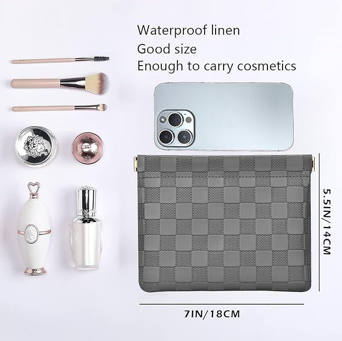 HIGH FIT Leather Pocket Cosmetic Bag for Purse,Coin Purse Lipstick Cosmetic Accessories Organizer, Travel Kit Storage Pouch,Waterproof Portable No Zipper Self-closing Small Makeup Pouch for Women
