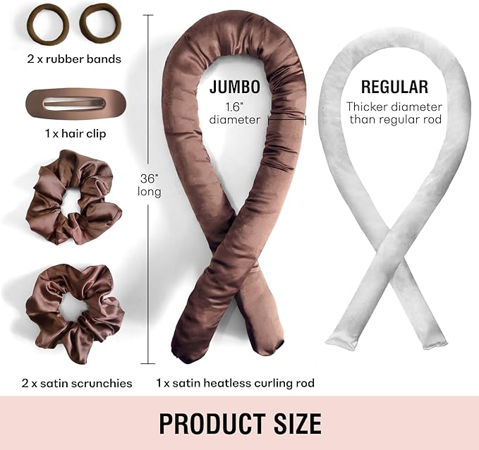 BLINKEEN Jumbo Heatless Hair Curler Set-Satin Heatless Curls Overnight, Jumbo Curling Rod Headband, No Heat Curlers To Sleep in (Brown)