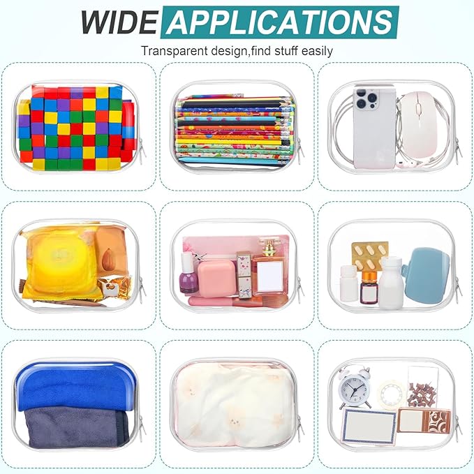 Hoolerry 4 Pcs Hard Clear Zipper Case Makeup Bags Plastic Zipper Pouch Transparent Storage Box Containers for Cosmetics, Snacks, Building Blocks, Puzzles(Clear,7.9 x 5.9 x 2 in,White)