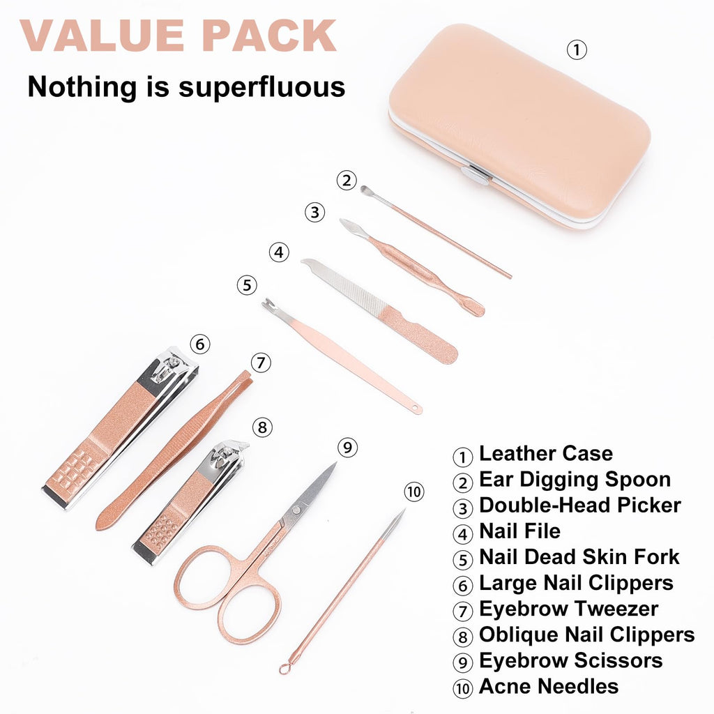 9 PCS Nail Clippers, ONEHERE Premium Manicure Set, Professional Grooming Gift Kit, Pedicure Kit, Facial, Hand, Foot, Cuticle Nail Care Tools, Fingernail Clippers with Luxurious Portable Travel Case