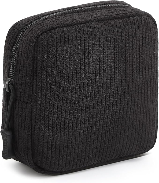 ZOEMTIU Small Makeup Bag for Purse,Mini Cosmetics Bag cute Zipper corduroy Cosmetic Pouch Storage Pouch Travel Toiletry Organizer for Women Girls(Black)
