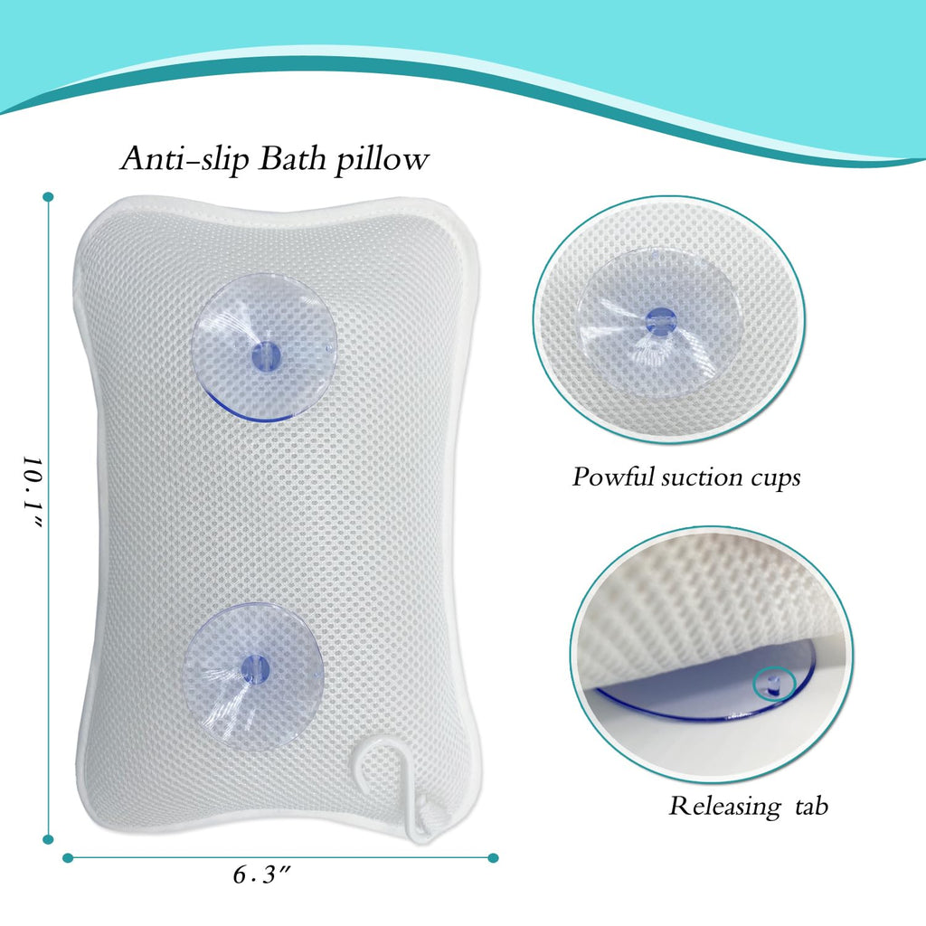 Bath Pillows for tub,Home Spa Pillows for Bathtub, Hot Tub,Head and Neck Support with 2 Strong Suction Cups,New Blue