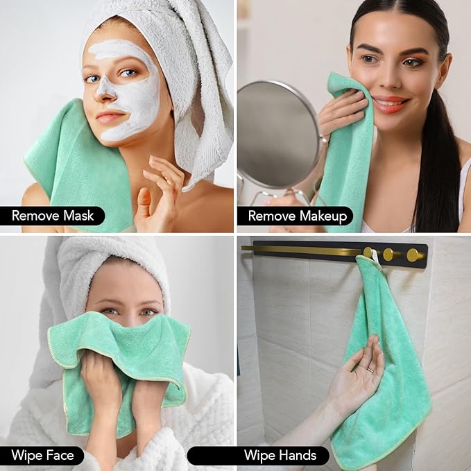 Microfiber Facial Cloths Fast Drying Washcloth 12inch x 12inch Green 6 pack