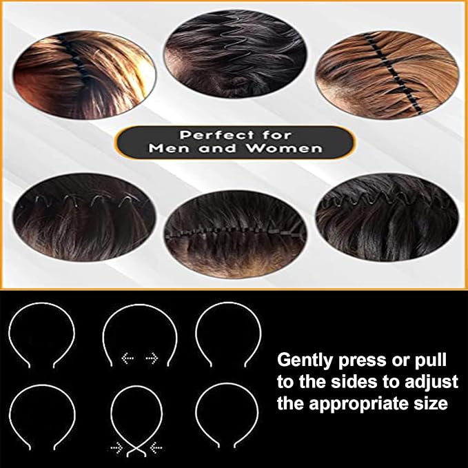 Metal Headband for Men, Adjustable Wavy Hair Band, Classic Wave 6 Pcs