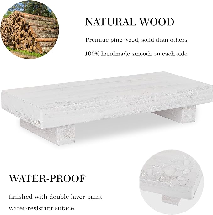 Bathroom Counter Organizer Wood Pedestal Stand Farmhouse Decorative Tray Soap Holder for Kitchen Decor, Small, White