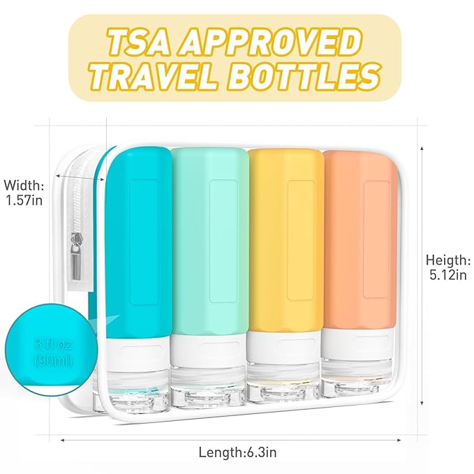 Redfly Travel Bottles for Toiletries, Tsa Approved 3oz Travel Size Containers, Leak Proof Travel Size Toiletries Bottles Silicone, BPA Free Refillable Shampoo Conditioners Essentials Kit, Colorful
