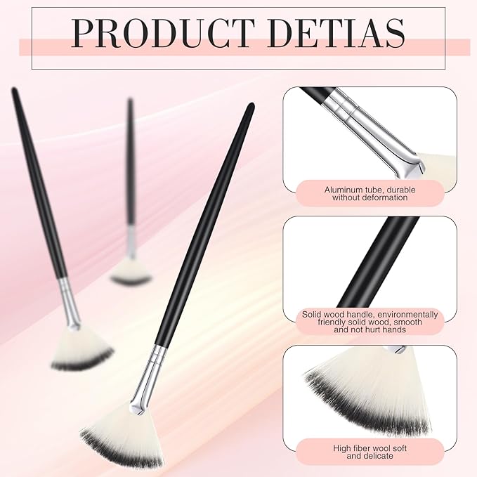 Ziliny 12 Pcs Soft Facial Fan Brush Blush Makeup Brush Face Mask Acid Applicator Multi Use Cosmetic Tools for Peel Mask Makeup for Mud Cream(Black Silver)