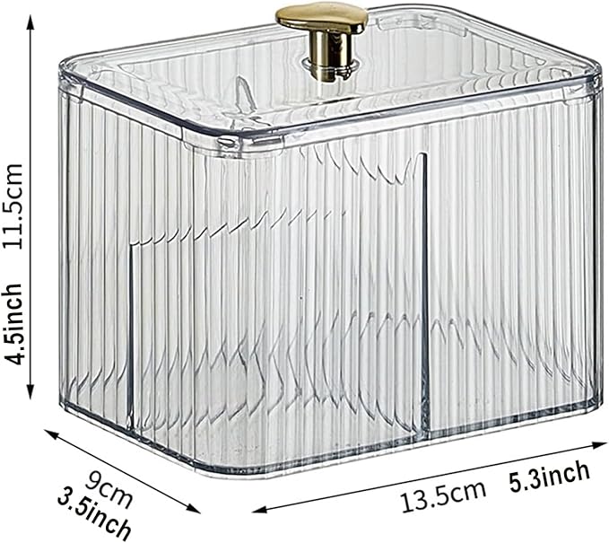 WIWIUXY Qtips Holder Bathroom Container,3-Section Cotton Ball/Swabs Dispenser,3 Grids Apothecary Jar Organizer, Cosmetics Storage for Vanity